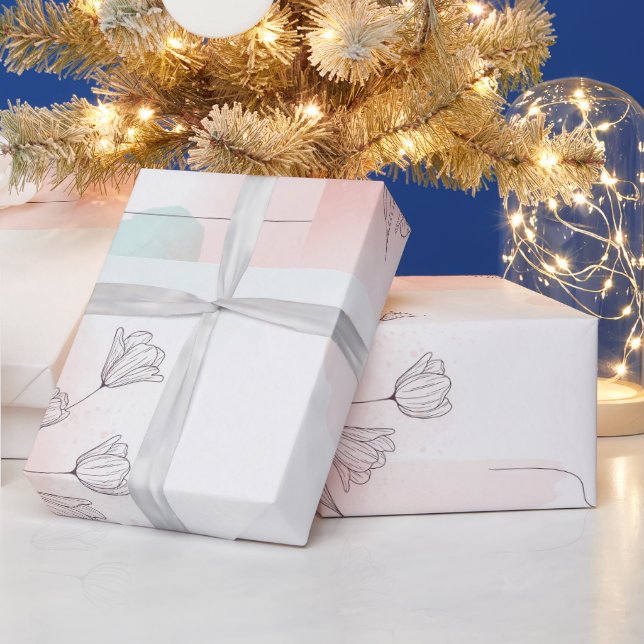 Elegant vattenfärg rosa blommor presentpapper (Helgdagar)