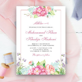 Elegant vattenfärg rosa blomster muslimsk bröllop inbjudningar