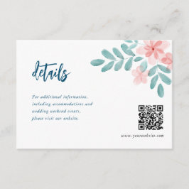 Elegant vattenfärg rosa blomsterbryllupps inbjudni tilläggskort