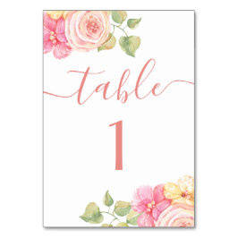 Elegant vattenfärg rosa blossande blomsterbröllop bordsnummer