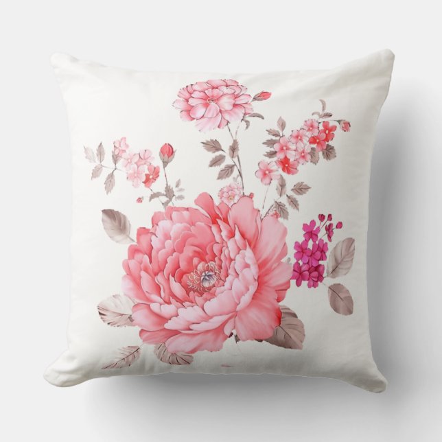 Elegant vattenfärg rosa peony blomster kastkudde kudde (Framsida)