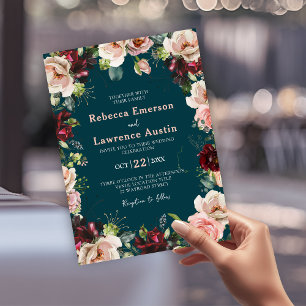 Elegant vattenfärg rosa röd bröllopsinbjudan inbjudningar