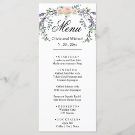 Elegant vattenfärg rosa ros botaniskt lavender meny