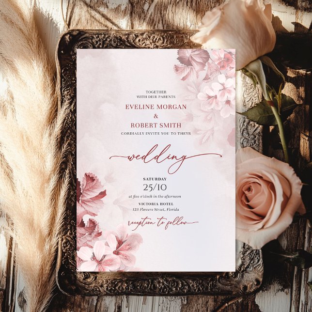 Elegant vattenfärg  rosa ros guld vår inbjudningar (Elegant watercolor blush pink roses gold spring invitation)