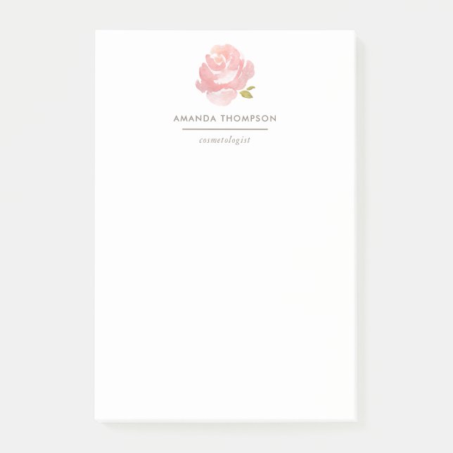Elegant vattenfärg rosa ros post-it block (Framsida)