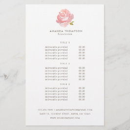 Elegant vattenfärg rosa ros prissättning & tjänste flygblad