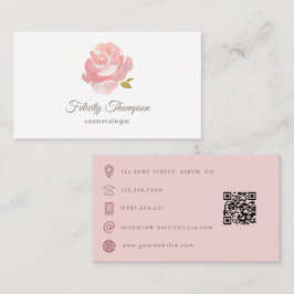 Elegant vattenfärg rosa ros QR-kod Visitkort