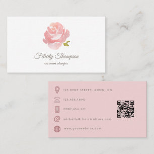 Elegant vattenfärg rosa ros QR-kod Visitkort