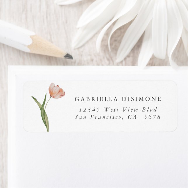 Elegant vattenfärg rosenskär tulipån returadress etikett (Insitu)