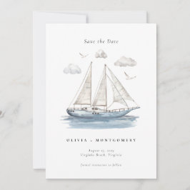 Elegant Vattenfärg Sailing Yacht Save Date Inbjudningar