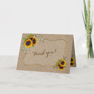 Elegant Vattenfärg Solblommor Burlap Bröllop Tack Kort