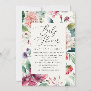 Elegant vattenfärg som boho blommigt babydusch inbjudningar