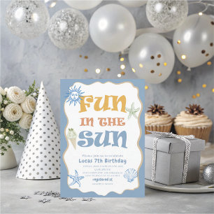 Elegant Vattenfärg Sommar Nöje i solen 7-års födel Inbjudningar