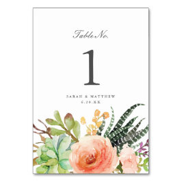 Elegant Vattenfärg Succulent | BRÖLLOP Bordsnummer
