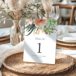 Elegant Vattenfärg Succulent | BRÖLLOP Bordsnummer