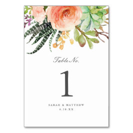 Elegant Vattenfärg Succulent | BRÖLLOP Bordsnummer