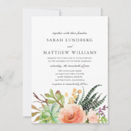 Elegant Vattenfärg Succulent | Bröllopsinbjudan Inbjudningar