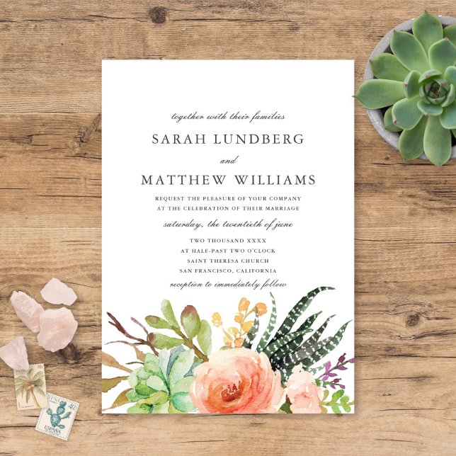 Elegant Vattenfärg Succulent | Bröllopsinbjudan Inbjudningar (Skapare uppladdad)