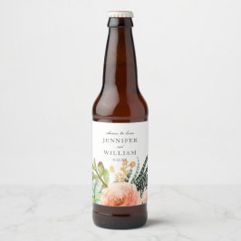 Elegant Vattenfärg Succulent Ro Bröllop Ölflaska Etikett