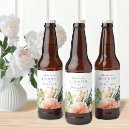 Elegant Vattenfärg Succulent Ro Bröllop Ölflaska Etikett