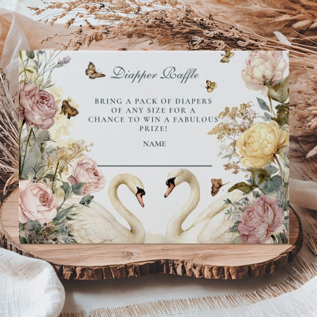 Elegant Vattenfärg Svanar Diapper Raffle Tilläggskort (Skapare uppladdad)
