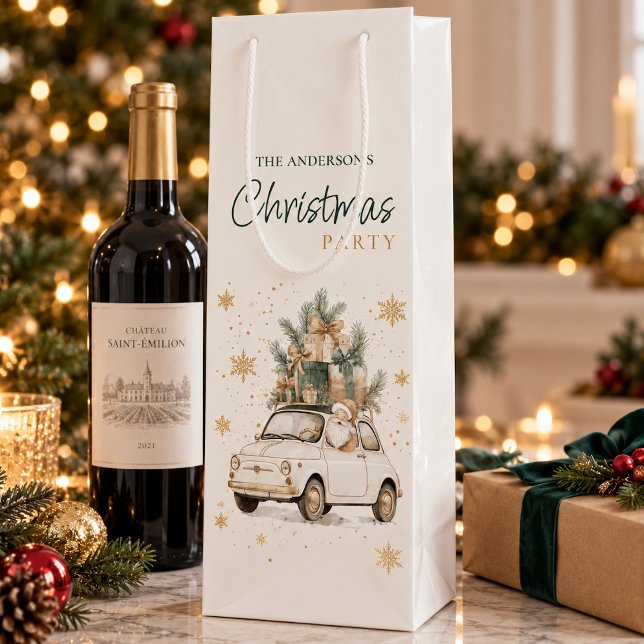 Elegant Vattenfärg Tomte Julfest  (Elegant Watercolor Santa Christmas Party Wine Gift Bag)