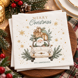 Elegant Vattenfärg Tomtebil Snö Julfest Pappersservett