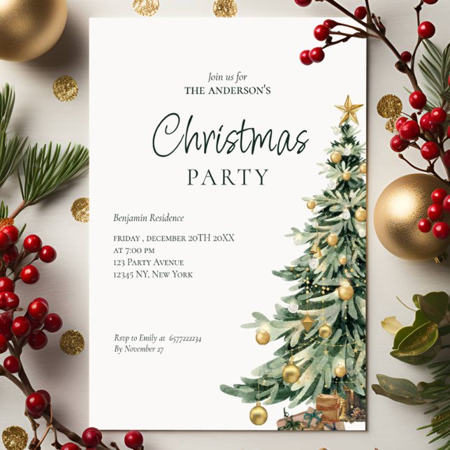 Elegant Vattenfärg Träd QR-kod Julfest  Julkort (Skapare uppladdad)