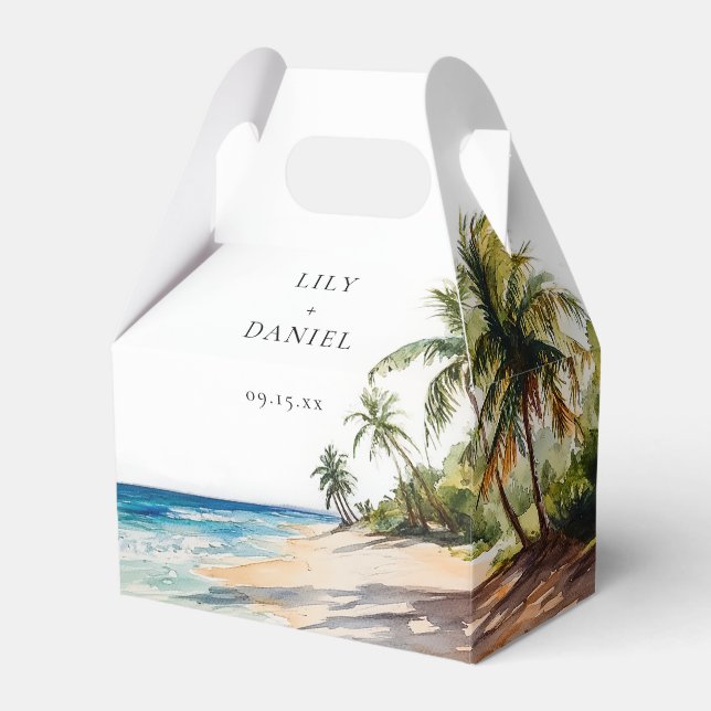 Elegant Vattenfärg Tropiskt Strandbröllop Presentaskar (Framsidan Sidan)