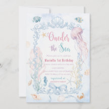 Elegant vattenfärg Under havet 1-års födelsedag