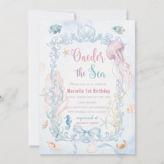 Elegant vattenfärg Under havet 1-års födelsedag Inbjudningar