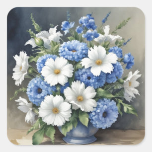 Elegant vattenfärg vas för blommor fyrkantigt klistermärke