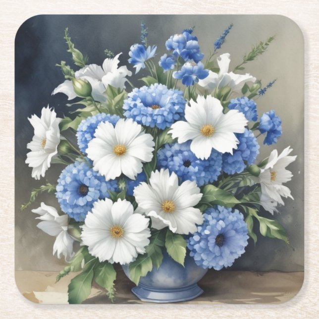Elegant vattenfärg vas för blommor underlägg papper kvadrat (Framsidan)