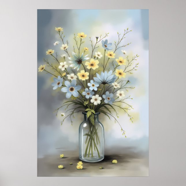 Elegant Vattenfärg Vas med mjuk Blommigt Touch Poster (Framsidan)