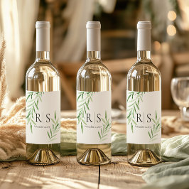 Elegant Vattenfärg Vide Botanisk Monogram Vinflaska Etikett