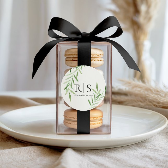 Elegant Vattenfärg Vide Bröllopsdusch Monogram Runt Klistermärke (Skapare uppladdad)