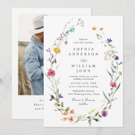 Elegant vattenfärg vilda blommor bröllopsfoto inbjudningar