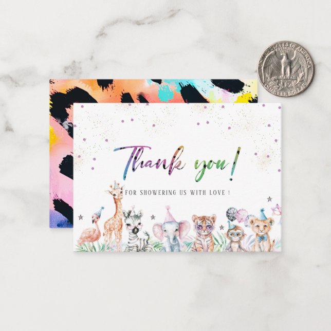 Elegant Vattenfärg Vilda Safari-djur för barn än Anteckningskort (Fram/Back In Situ)