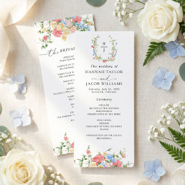 Elegant vattenfärg vildblomma bröllopsprogram program