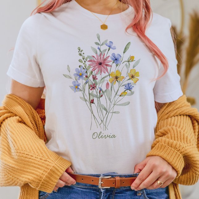 Elegant Vattenfärg Vildblomma T Shirt (Skapare uppladdad)