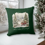 Elegant Vattenfärg Vintage-julskript Kudde<br><div class="desc">För din helgdag. Vintage vattenfärgsskog av typen snö. Under huvuddesignen är det där ord "All is lugn,  all is bright" kan behållas som det är eller redigeras. Texten finns i ett traditionellt kalligrafiskt skript stil.</div>