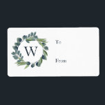 Elegant Vattenfärg Vinter Foliage Utandning Monogr Fraktsedel<br><div class="desc">Våra tidningar av Joy-julsamlingen har vår handmålade eukalyptus och krans av grönt löv i naturligt muterade sage- och tealnyser. Utandningsluften som presentens märkre skapar en brännpunkt för att ha ramarna som första monogram. Alla teckningar som finns i denna elegant, vattenfärgen vinterblad, märkre med juldekaler i krona är handritade teckningar av...</div>