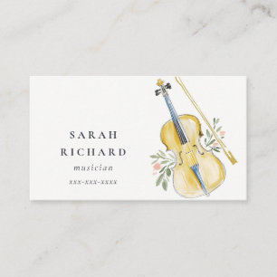 Elegant Vattenfärg Violin Musiklärare Visitkort
