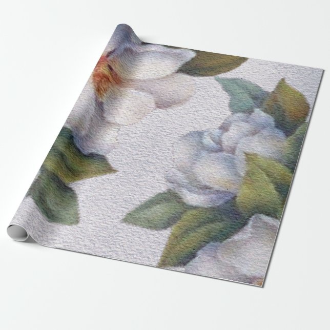 Elegant vattenfärg vit magnoliablomma presentpapper (Utrullad)