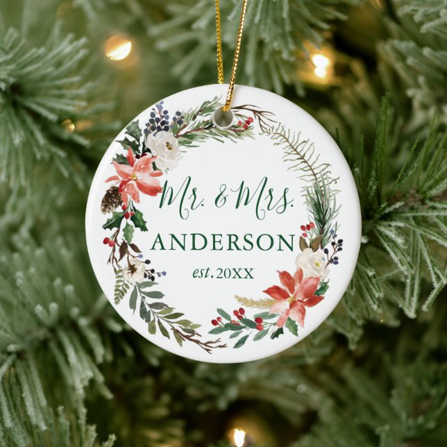 Elegant Vattenfärg Winter Blommigt Utandning Nylig Julgransprydnad Keramik (Träd)