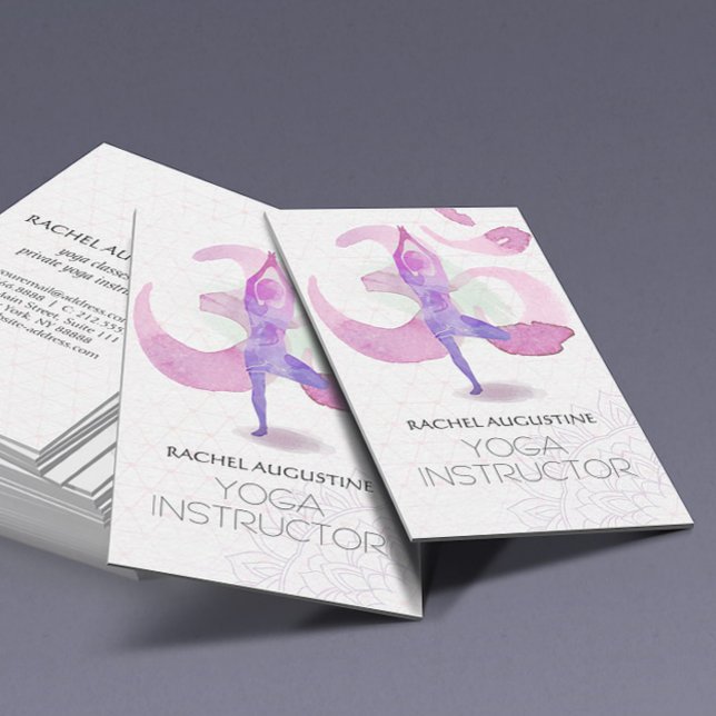 Elegant Vattenfärg Yoga Meditation Pose Om Symbol Visitkort (Skapare uppladdad)