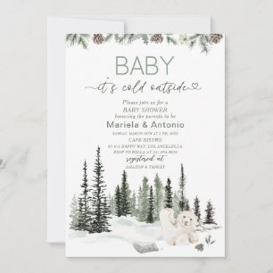 Elegant Vattenfärga det är kall utanför babysknapp Inbjudningar