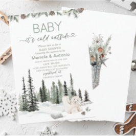 Elegant Vattenfärga det är kall utanför babysknapp Inbjudningar