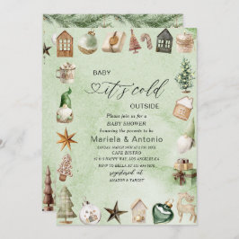 Elegant Vattenfärga det är kall utanför babysknapp Inbjudningar