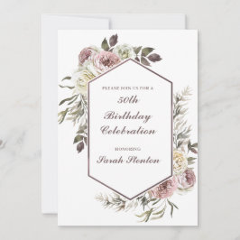Elegant Vattenfärgad Blommigt 50:e födelsedagen Inbjudningar
